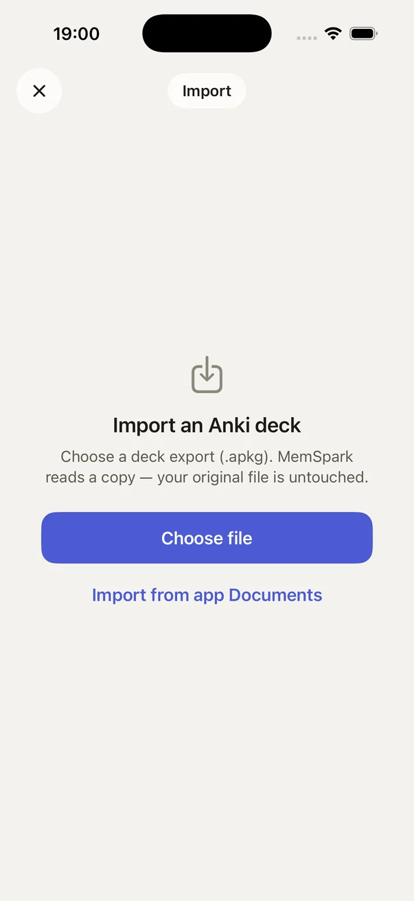 MemSpark: anki import, light appearance