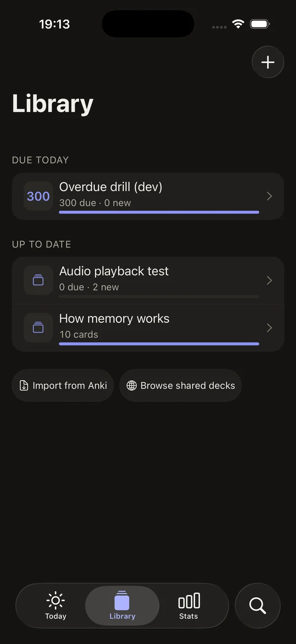 MemSpark: library and audio, dark appearance